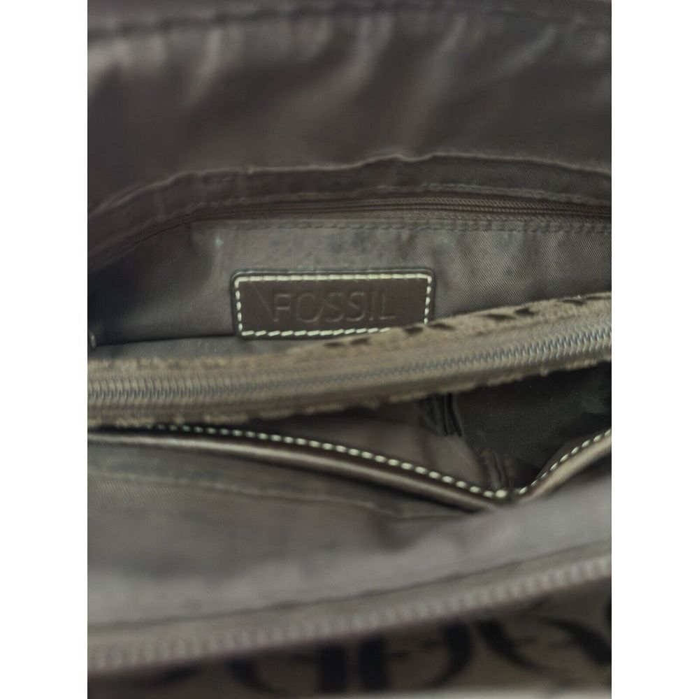 Fossil Modern Vintage Canvas Dark Brown Purse Double Handle - Picture 6 of 9
